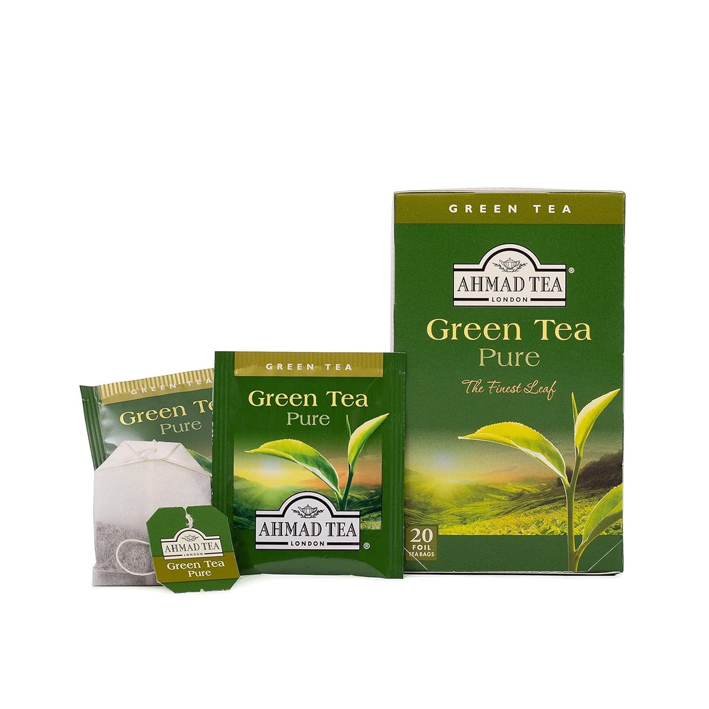 Ahmad Tea - Groene thee - Smaakverzegelde, individueel verpakte theezakjes met 2 g thee per portie - 20 theezakjes met bandjes (pak van 2)