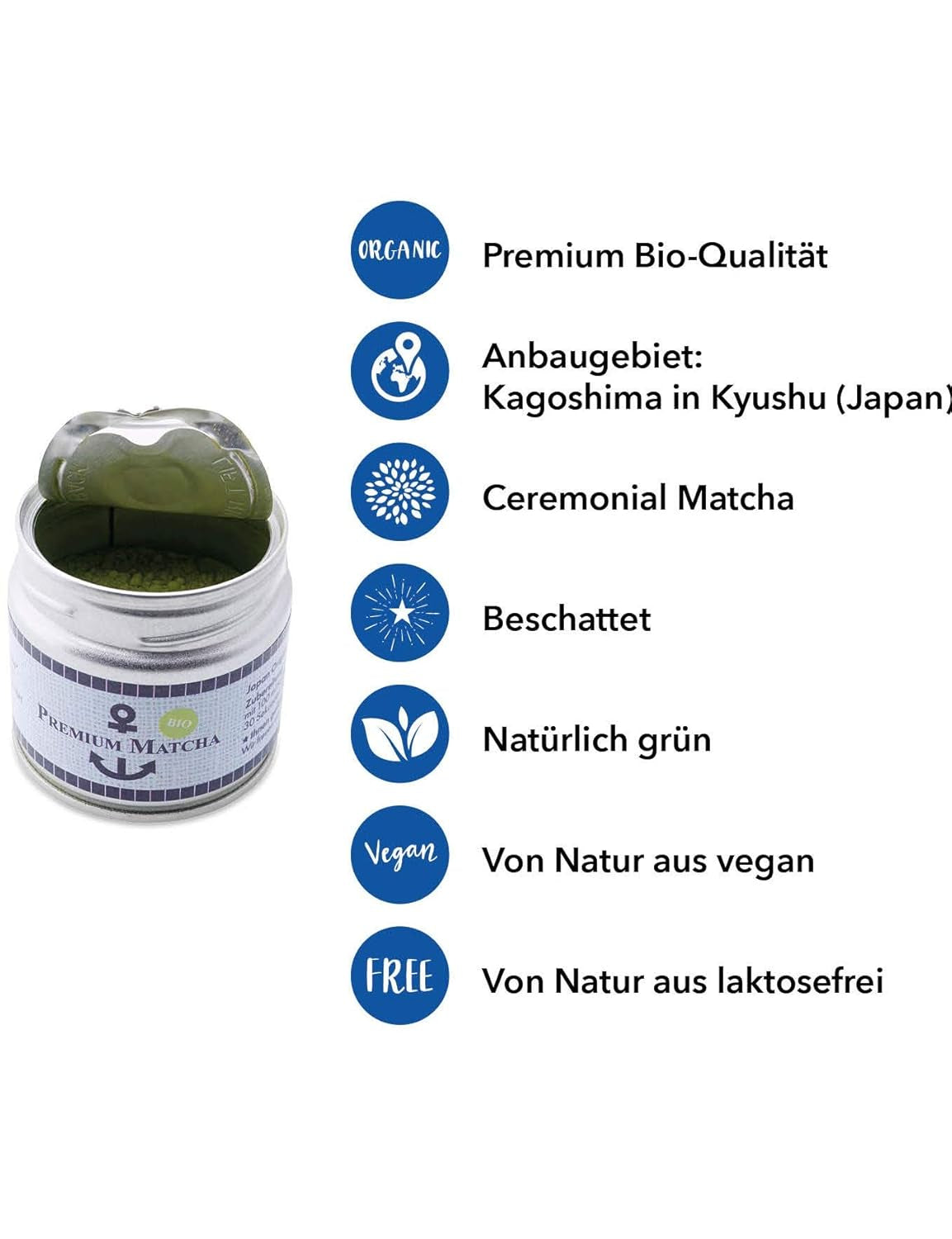 Premium biologische matcha uit Japan, ceremoniële kwaliteit, vrij van pesticiden, extra fijn poeder in doos van 30 g, intense en delicate smaak van groene thee, geschikt voor latte, smoothie, ceremoniële kwaliteit