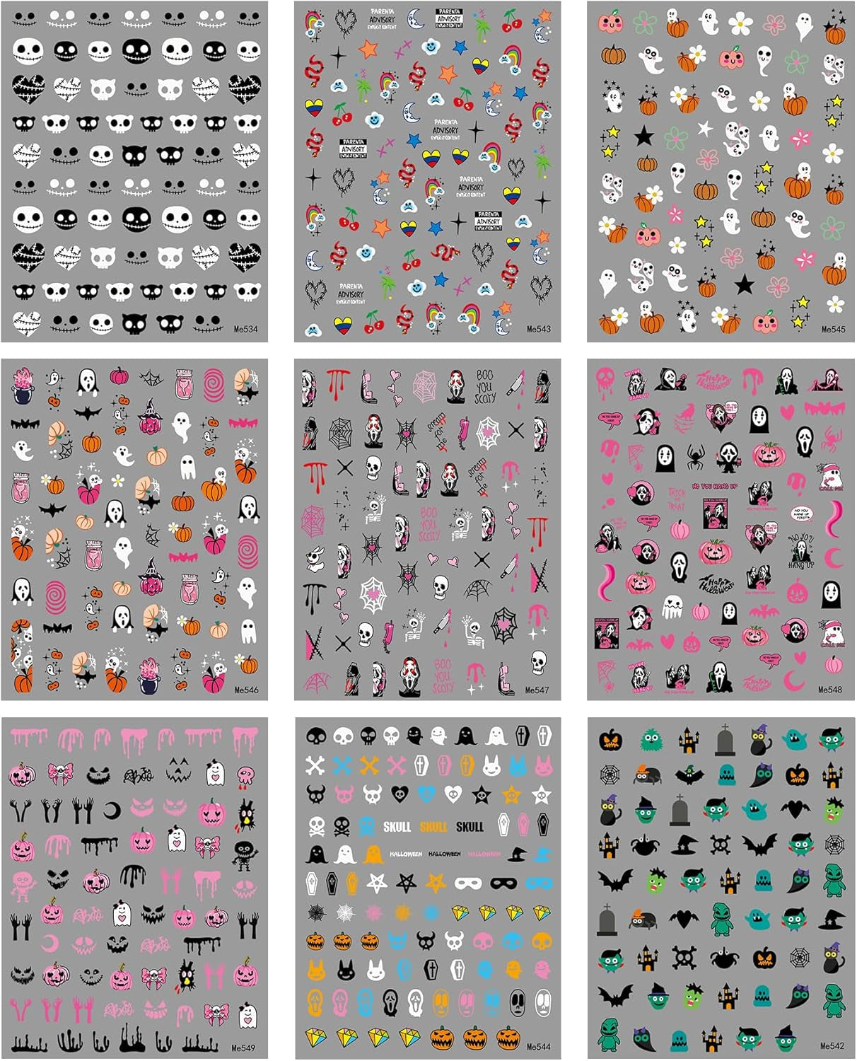 JMEOWIO Nagelsticker Halloween 9 Blatt Nail Art Sticker Selbstklebend Nagelaufkleber Decoratie Nageldesign Zubehör