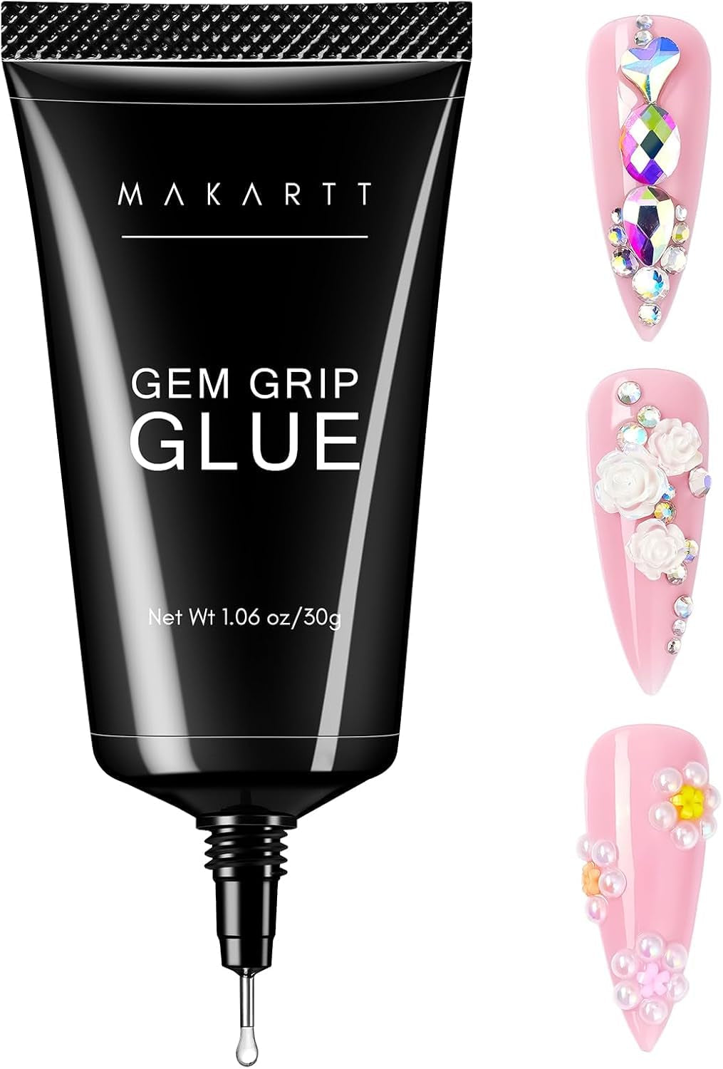 Makartt Strass zelfklevende gel - 15 ml UV-nagellijmset met roze nagelbedels Hartcirkel Nagelsieraden en nageldesignaccessoires voor thuismanicure Valentijnsdagcadeau