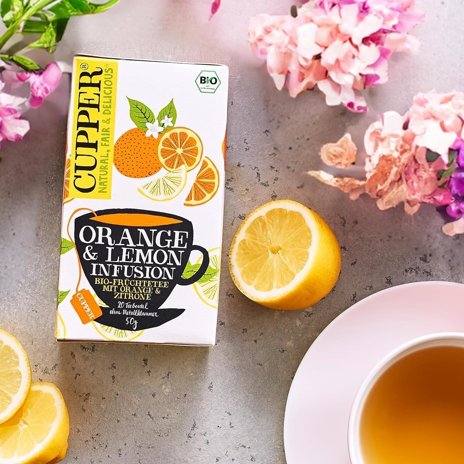CUPPER Biologische fruitthee "Orange & Lemon Infusion", 20 ongebleekte theezakjes, biologisch, fairtrade