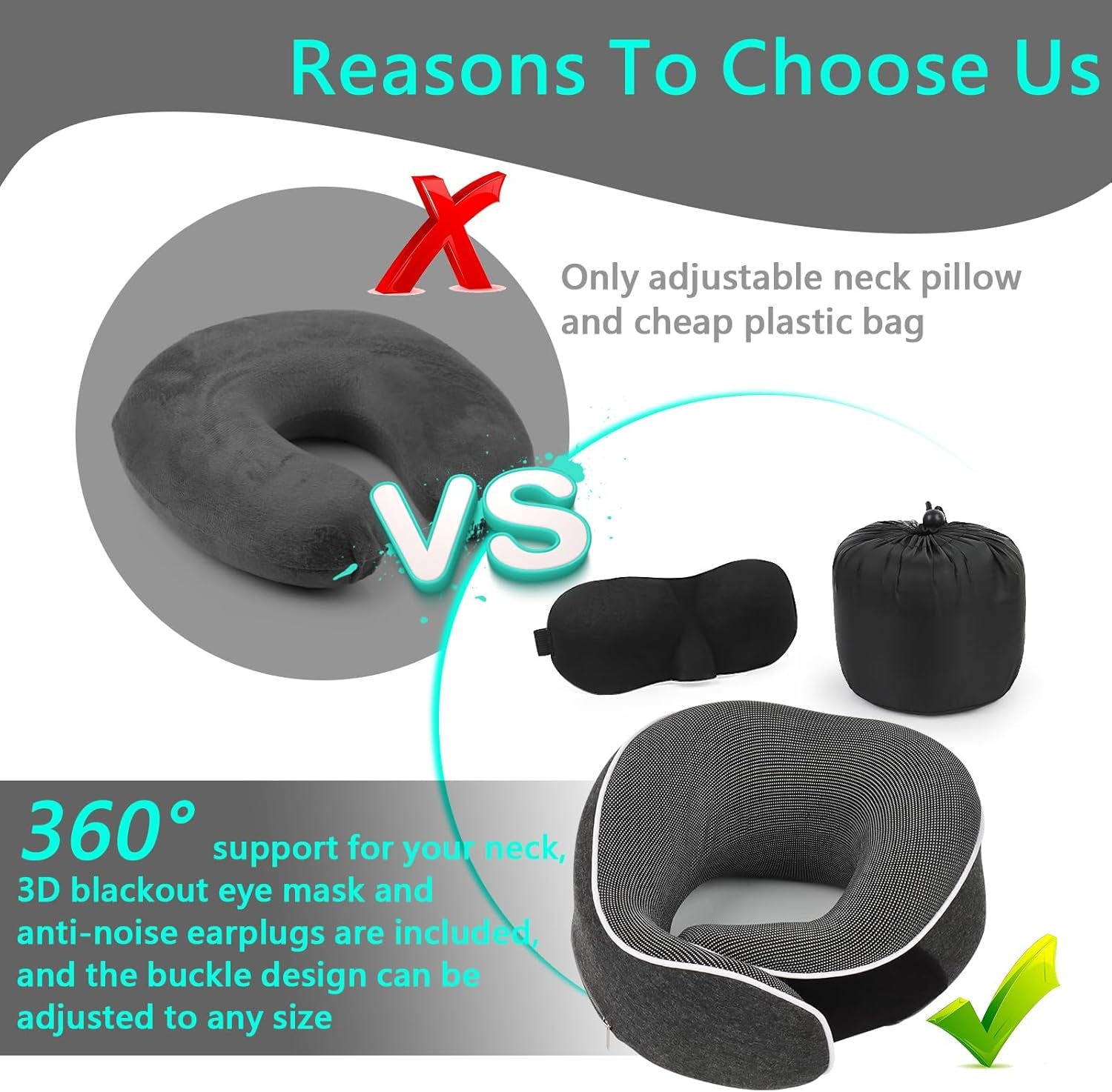 KILDOWS Vliegtuig-nekkussen, reiskussen van traagschuim, vliegtuigreiskussen met oogmasker en oordopjes, orthopedisch nekkussen, ideaal voor reizen per vliegtuig, auto, trein Cervicale orthopedische kussens Naty Shop