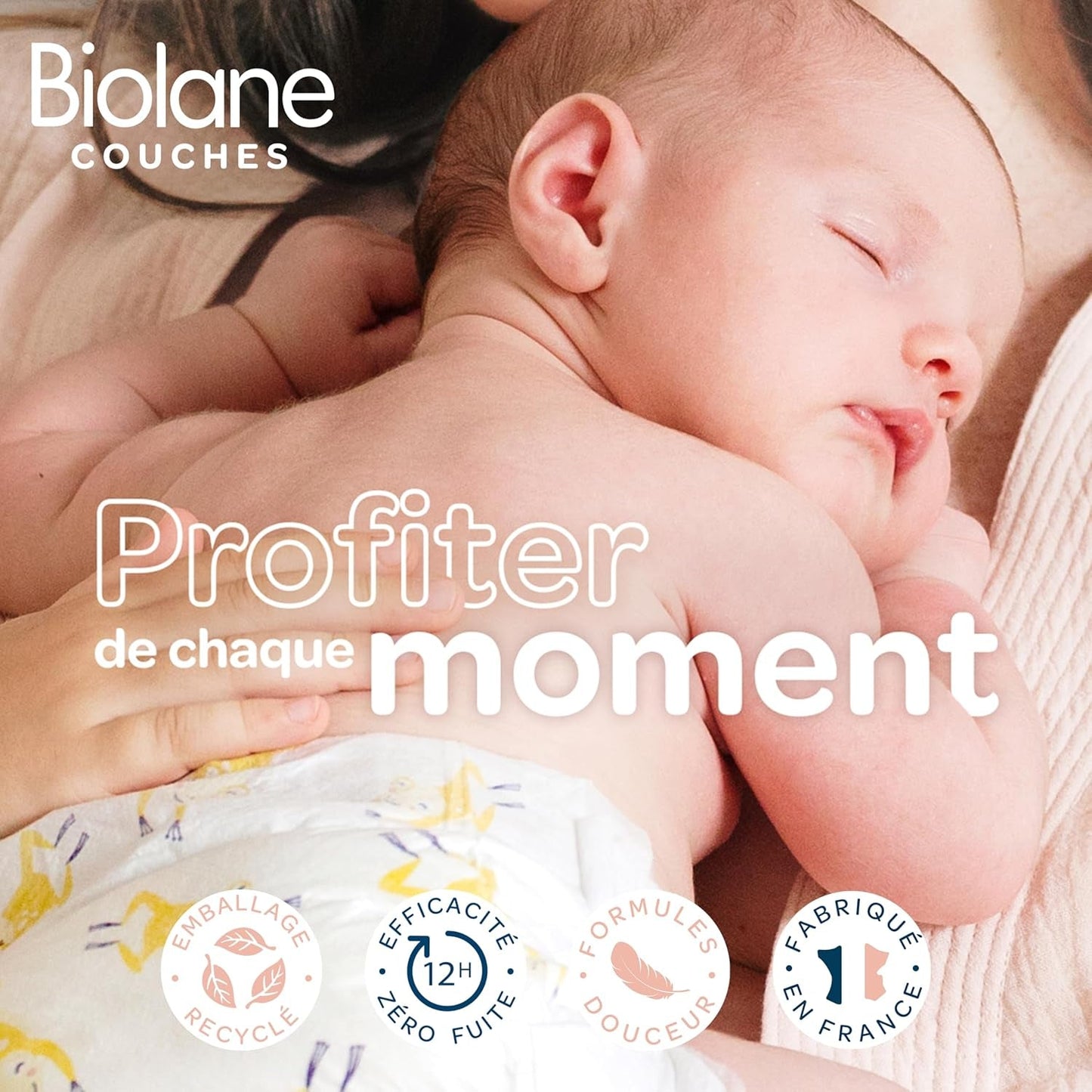 BIOLANE - Korte luiers - Maat 5 (12-18 kg) - 12 uur strakheid - 1 maandverpakking - 120 luiers - ecologisch