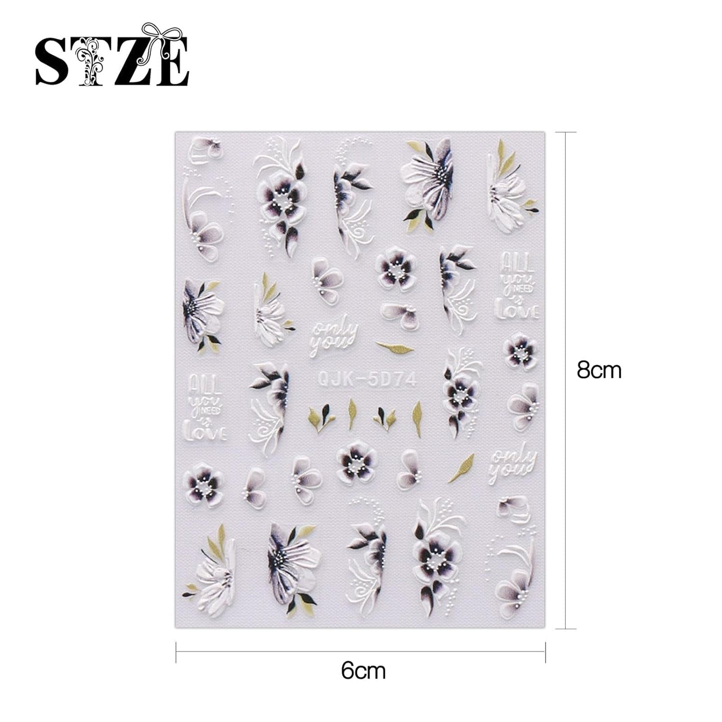 JMEOWIO 6 Blatt 3D Nagelsticker Frühlings Blume Nail Art Sticker Selbstklebend Nagelaufkleber 5D Stereoskopisch Bunte Sommer Blumen Decoratie Nageldesign Zubehör