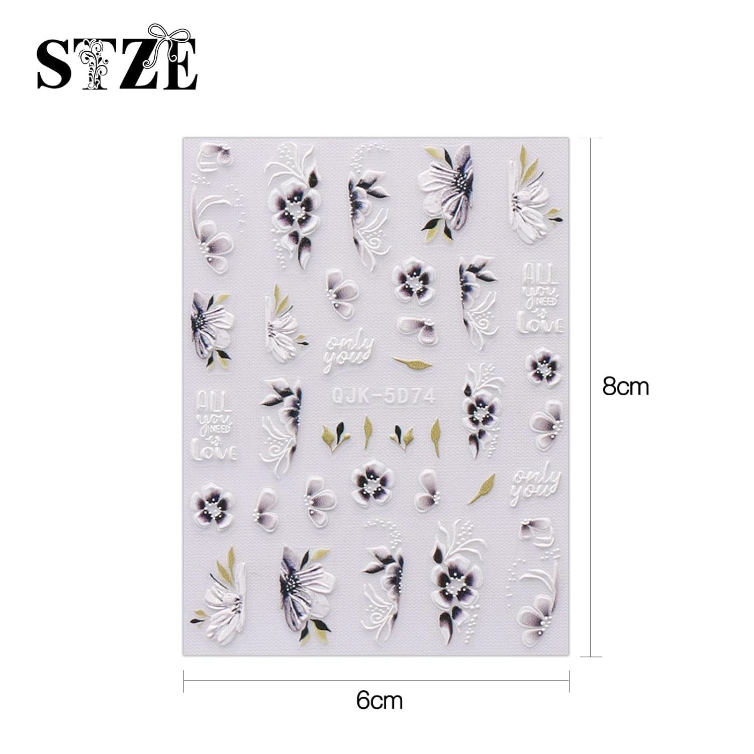 JMEOWIO 6 Blatt 3D Nagelsticker Frühlings Blume Nail Art Sticker Selbstklebend Nagelaufkleber 5D Stereoskopisch Bunte Sommer Blumen Decoratie Nageldesign Zubehör