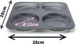 Hamburgerbrötchen, Perforiert, Antihaftbeschichte, 4 Runde Mulden Mit Je 12 Cm, Pfannengröße 28 X 28 Cm, 2.5 Cm Tief, Mittelgroß, Schwarz Vormen en bakplaten Naty Shop