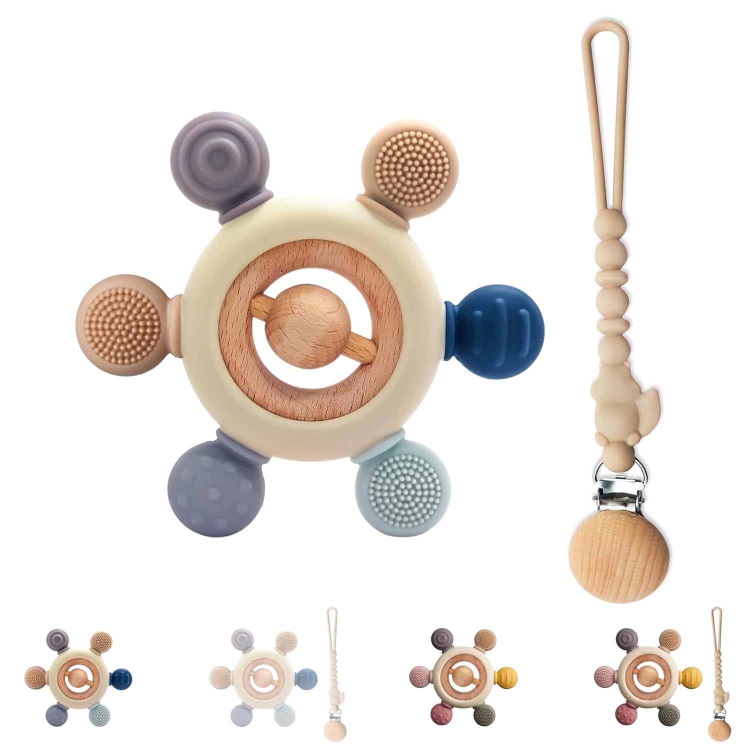 Baby Bijtring met Fopspeenketting - Tandjeshulpmiddel - Babyspeelgoed 0-6 maanden - Newborn Essentials - BPA Gratis Tandjesspeeltje - Babycadeau-ideeën