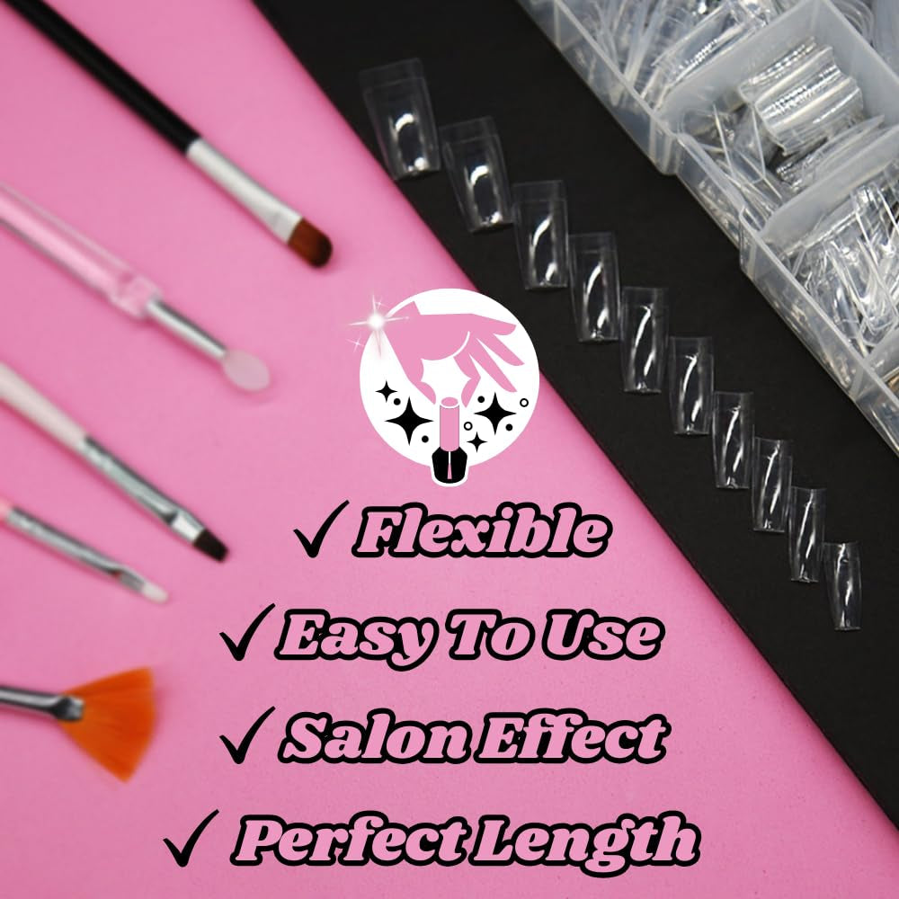 TRIXES 500 stuks gelnageltips Franse nagels Heldere acryltips voor doe-het-zelf-manicure 10 verschillende ontwerpen
