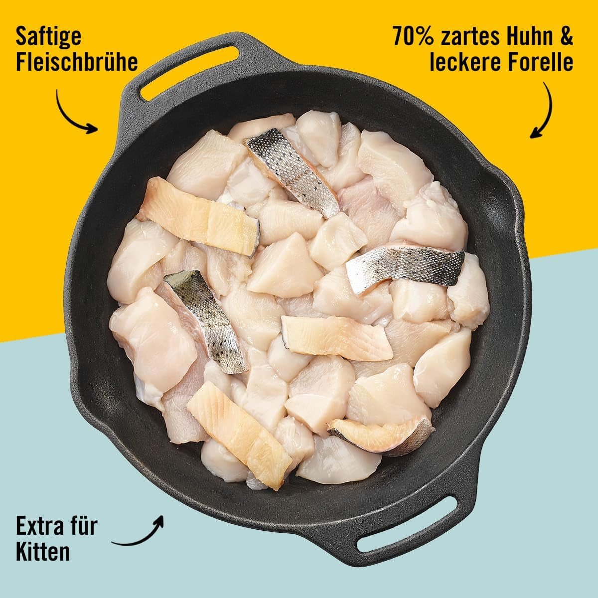 Dogs'n Tiger Schlemmermenü Glückskind, Nassfutter für Kätzchen, saftiges Hun und Forelle - ohne Getreide, Zuckerzusatz, künstliche Konservierungsstoffe, optimale Verträglichkeit, 12x 200g