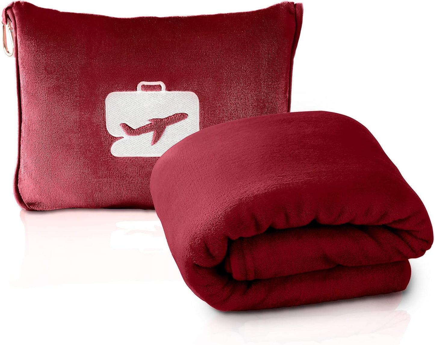 Eversnug Reisdeken en -kussen - Zachte 2-in-1 vliegtuigdeken met zachte zak, kussensloop, handtashoes en rugzakhouder (bordeauxrood) Naty Shop reiskussens bordeauxrode kleuren