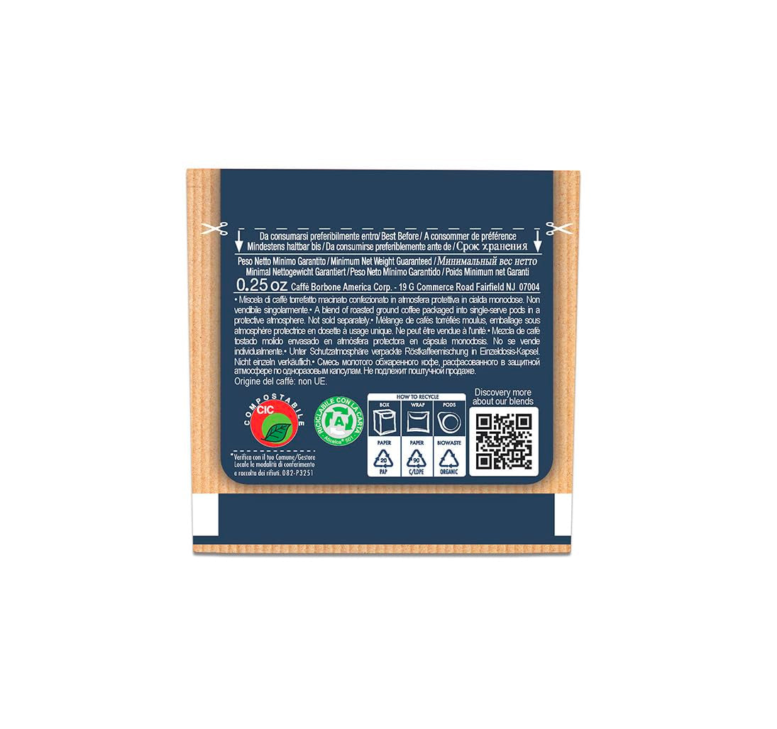 Caffè Borbone Composteerbare Kaffeepads, Blauw Kaffeemischung - 50 Pads - Compatibel met ESE Systeem Papierblokken 44 mm