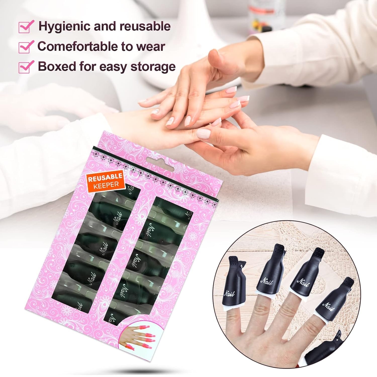 Hanyousheng Nagellackentferner Clips, Nagel Clips, 10 Stück Schwarz Nagelclips, Nagel Klammer, Nails Art Gel Cap, Losweken Clip Cap UV Gel Poliermittel Entferner Wrap Nail Tool