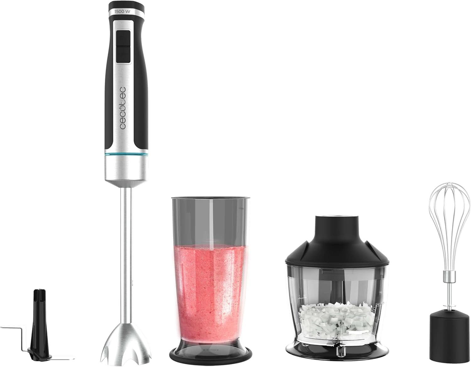 Cecotec Handmixer Powergear 1500 - Klingen Aus Titanium Beschichtung, 21 Geschwindigkeitsstufen, 1500 W, Inclusief Glas Met Deckel. (Schwarz en Edelstahl, XL) Keuken Naty Shop 4 Zubehörteile