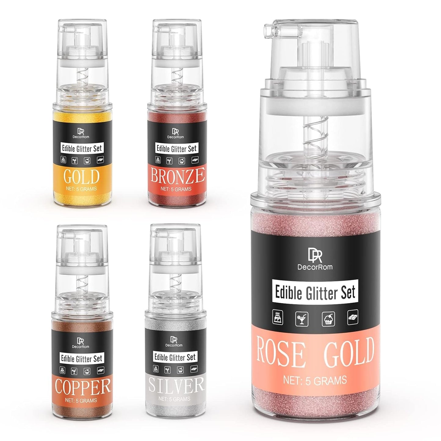 DecoRom, eetbare glitters, poeder, 10 gram Glitter Naty Shop Set 5 kleuren