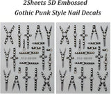 2PCS 5D Reliëf Gothic Punk Nagelsticker, Nagelsticker Selbstklebend Kreuz en X-Form Halloween Nagelaufkleber, Nageldesign Zubehör Für Damen Nail Art