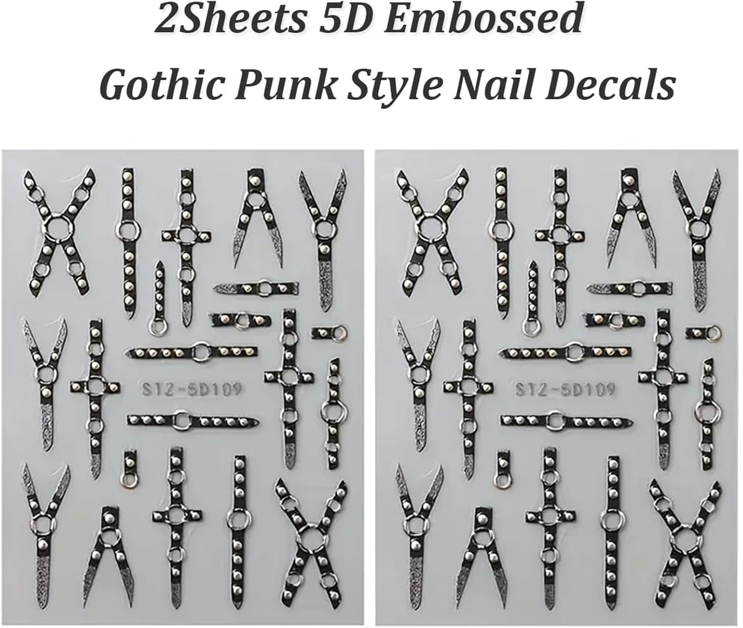 2PCS 5D Reliëf Gothic Punk Nagelsticker, Nagelsticker Selbstklebend Kreuz en X-Form Halloween Nagelaufkleber, Nageldesign Zubehör Für Damen Nail Art
