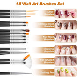 MELLIEX 45 Stück Nail Art Decoratie Zubehör Set, Nägel Pinsel Strasssteine ​​Glitzer Goldfolie Nageldesign Dotted Pen Streifenband Für Nagelkunst Maniküre Set