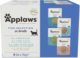 Applaws 100% natuurlijk nat kattenvoer, visselectiezakjes in bouillon, verpakking van 24 zakjes x 70 g