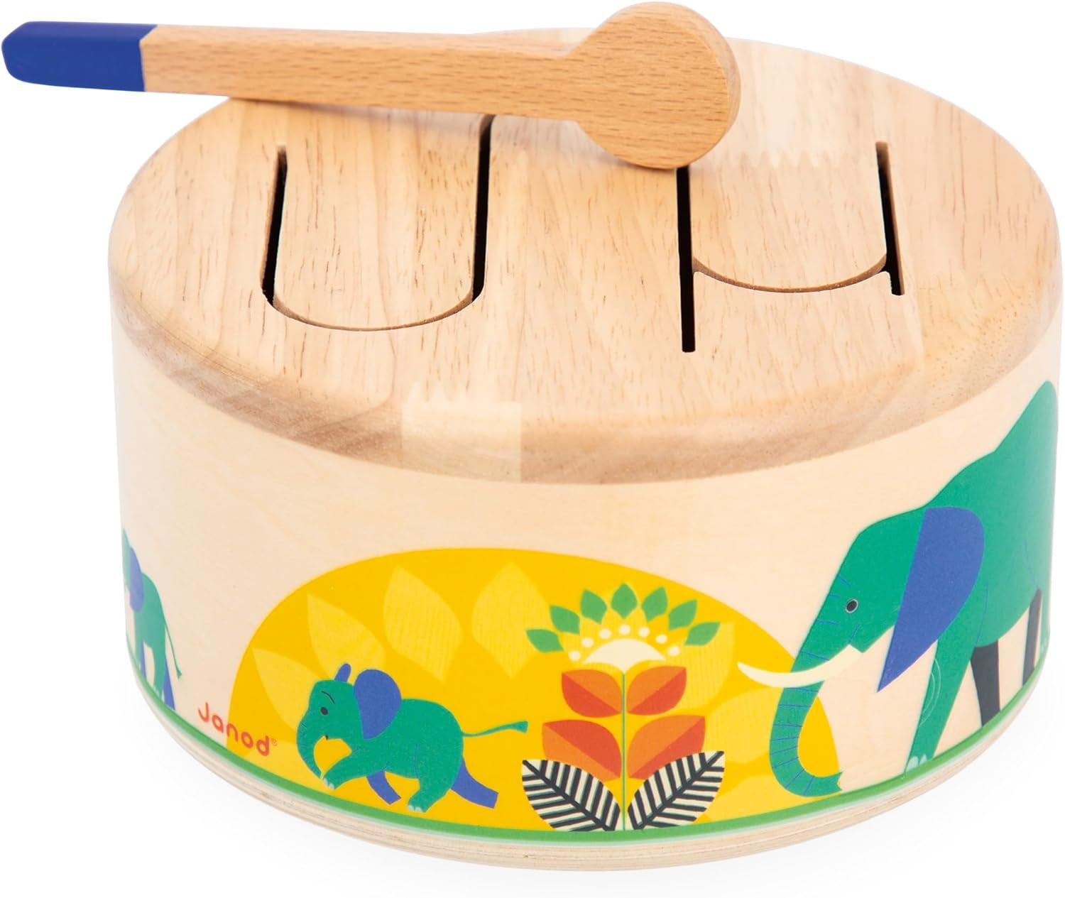 Janod - Gioia Drum - FSC houten trommel + trommel - Rollenspel en vroege muzikale educatie - Aquarel - Vanaf 18 maanden, J07650 Bebe Toys Naty Shop