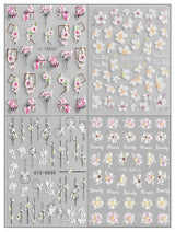 JMEOWIO 3D Nagelsticker Frühling Blume Nail Art Sticker Selbstklebend Nagelaufkleber 5D Stereoskopisch Blumen Decoratie Nageldesign Zubehör 4 Blatt