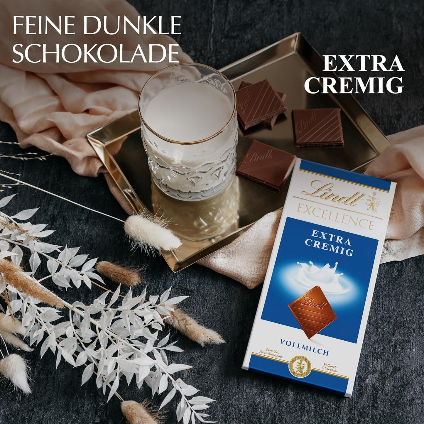 Lindt EXCELLENCE Extra romige melkchocolade | Reep 100g | Fijne, premium melkchocolade met een romige, melkachtige smaak | Intens en aanhoudend aroma | Chocolade geschenk