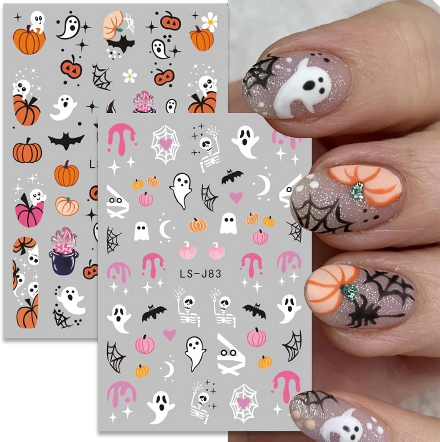 Nagelsticker Halloween, 8 Blätter Halloween Nagelsticker, Kürbis Nagelsticker, Nail Art, Nagel Charms, Nagel Zubehör, Nageldesign, Kerstmis (Typ A)