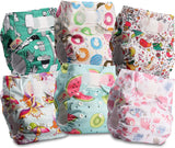 Littles and Bloomz herbruikbare luier FLV2-0602, standaard klittenbandsluiting, 6 luiers
