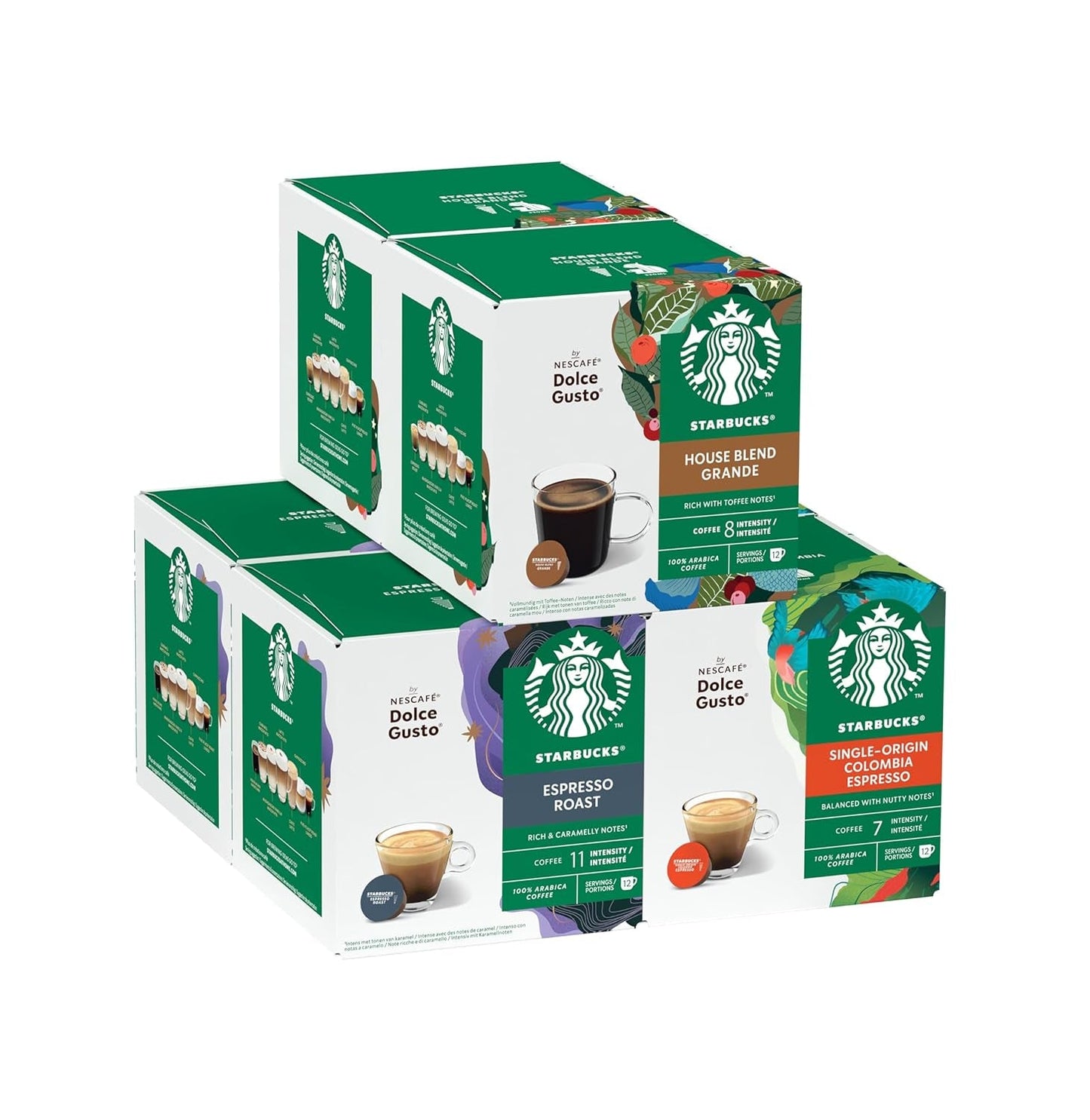 STARBUCKS Probierset, Espresso-Varianten van Nescafé Dolce Gusto Kaffeekapseln 6 x 12 (72 Kapseln) - Exclusief bij Amazon