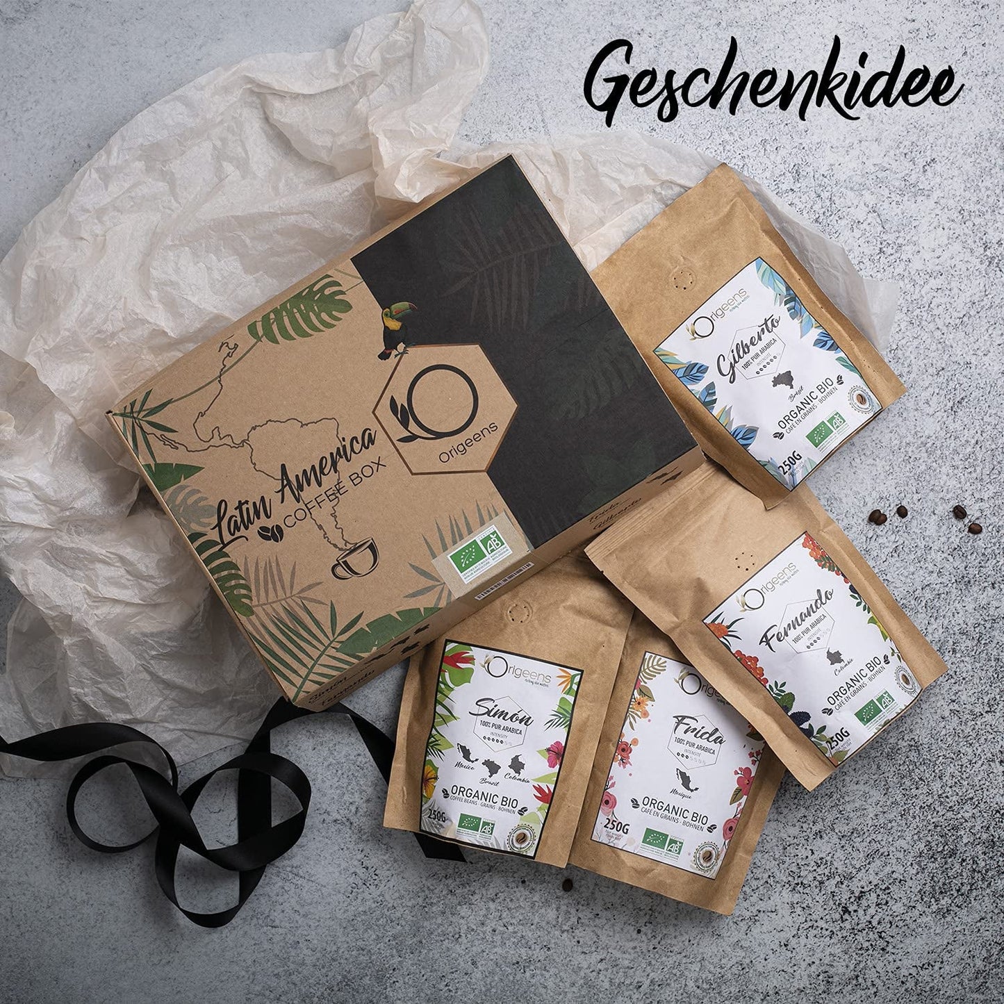 ORIGEENS Bio Kaffeebohnen Probierset 1kg | Premium Bio Arabica Kaffee Ganze Bohnen Set 4x250g | Traditionele Röstung | Kaffee Geschenkset