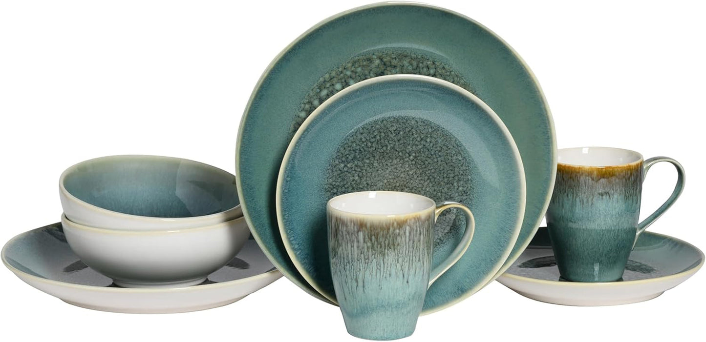 Creatable, Caldera-serie, vaatwasser- en magnetronbestendige serviesset van steengoed, kwaliteitsproductie (groene 8-delige comboset)
