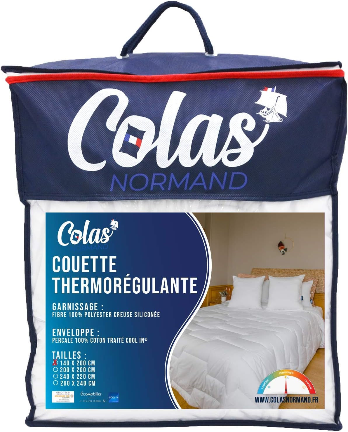 COLAS NORMAND Thermoregulerend dekbed, Cool In, Gematigd, 140 X 200 Cm, Sweat, Optimale ventilatie, 100% percal, Fresh Feel, Frans, 53130255, Wit Naty Shop Quilts en dekbedden Wit 140X200 Cm