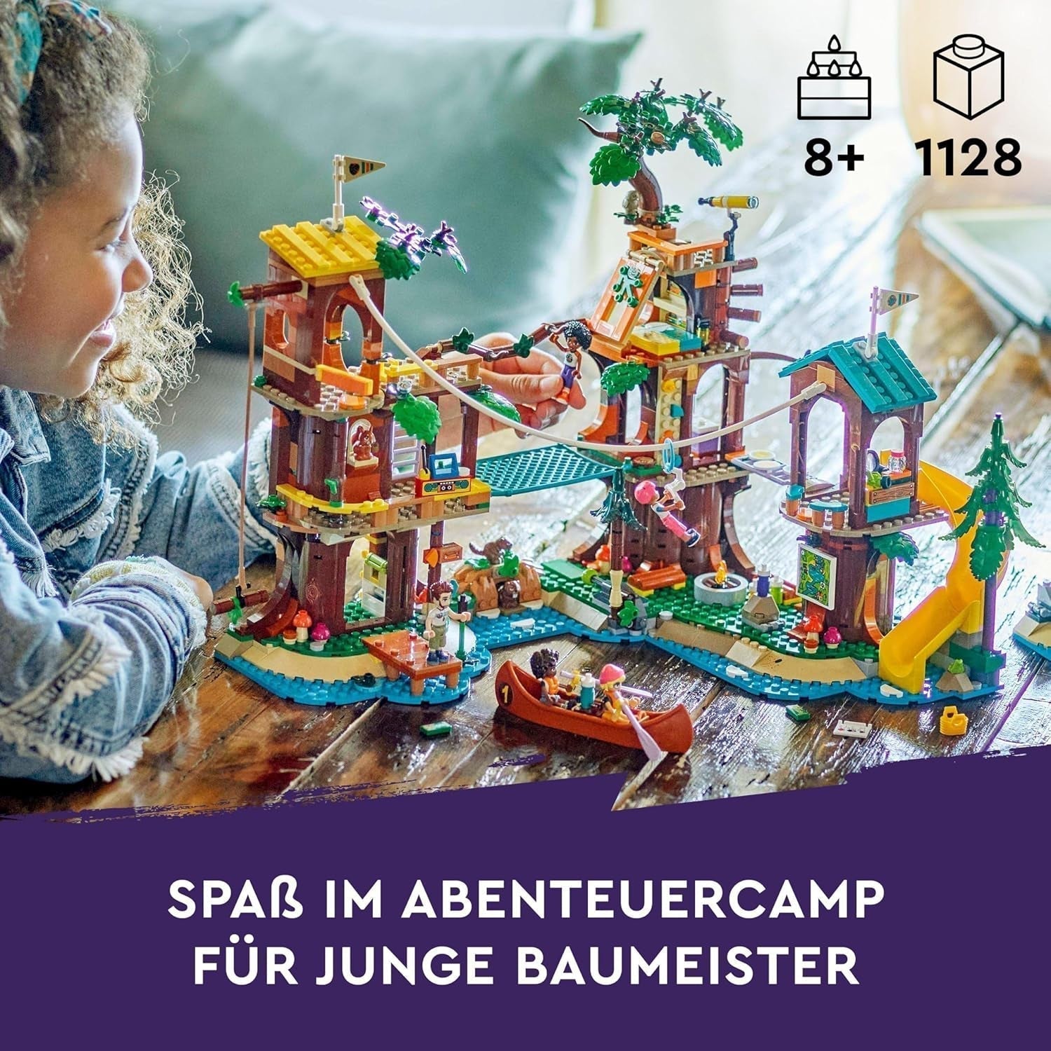 LEGO Friends Boomhut op avonturenkamp, speelset voor meisjes en jongens vanaf 8 jaar met 5 figuren en 5 dieren, cadeau-idee voor creatieve spelletjes, sportspeelgoed, poppenhuis 42631 Bouwsets Besuche den LEGO-Store