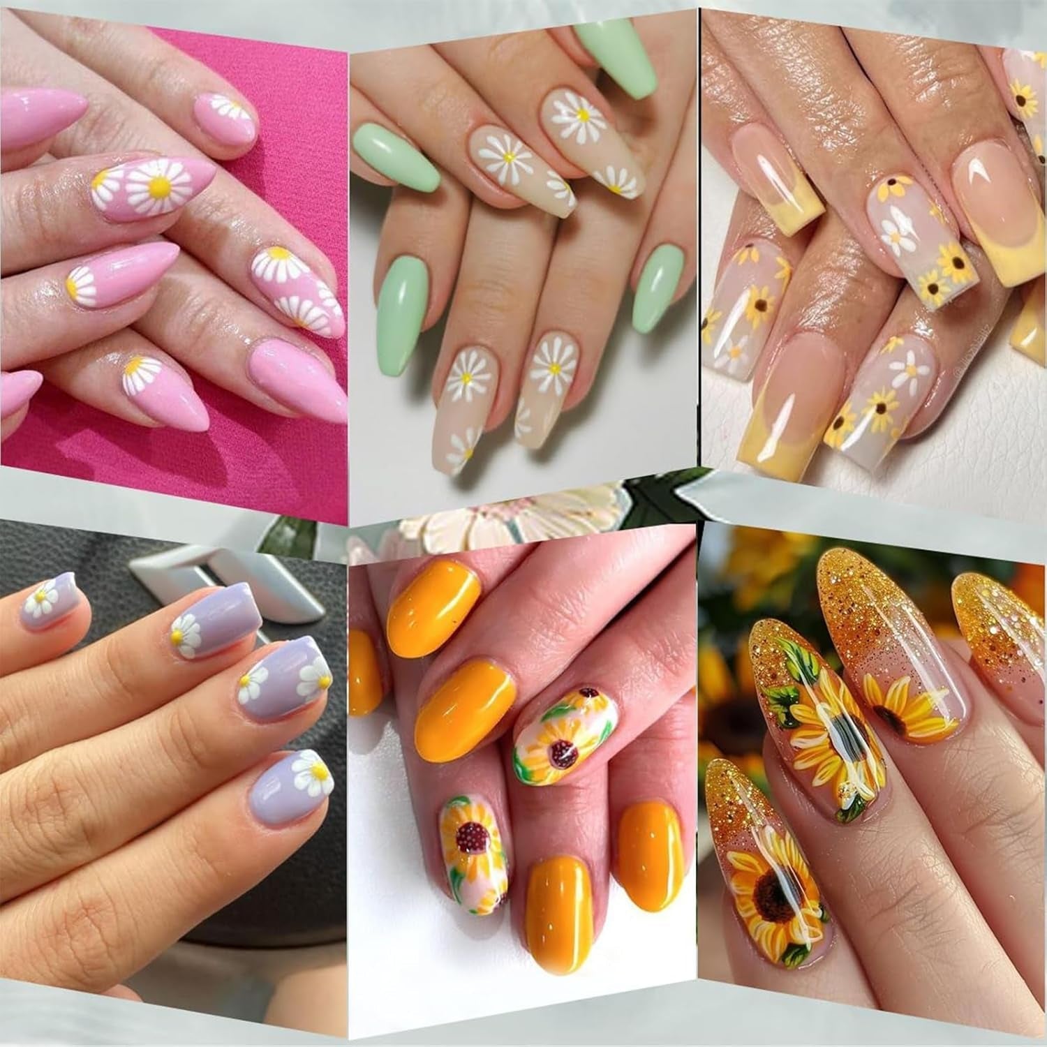 12 vellen nagelsticker met 3D-effect UV-uitharding langdurige bloem nagelstickers gele witte margriet nagelkunststickers