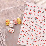 JMEOWIO Nagelsticker Kirschfrucht 6 Blatt Nail Art Sticker Selbstklebend Nagelaufkleber Decoratie Nageldesign Zubehör