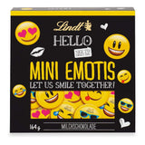 Chocoladeassortiment (37 LINDOR-bolletjes, 24 Hello Mini-sticks, 10 Mini Fioretto), chocoladecadeau (1 x 815 g) en HELLO Mini Emoti, melkchocolade in 5 emoticon-dessins, 164 g