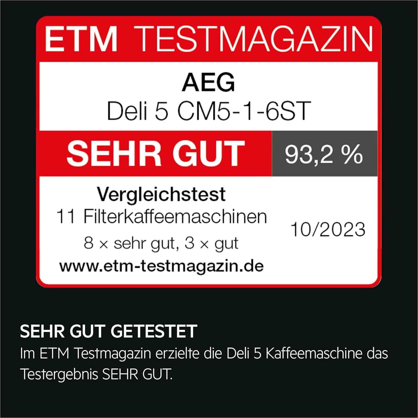 AEG Deli 5 espressomachine, 1,5 l, programmeerbare timer, warmhoudfunctie, veiligheidsstop, waterniveau-indicator, optimale dosering, antidruppelfunctie, RVS, CM5-1-6ST