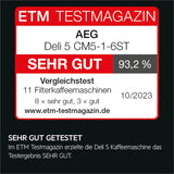 AEG Deli 5 espressomachine, 1,5 l, programmeerbare timer, warmhoudfunctie, veiligheidsstop, waterniveau-indicator, optimale dosering, antidruppelfunctie, RVS, CM5-1-6ST