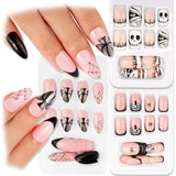 72 stuks Halloween-nagels Zelfklevende nepnagels Korte kunstnagels Zelfklevende geperste nagels Pompoen Spook Kunstnagels Tips Nail Art Oranje Groen Zwart