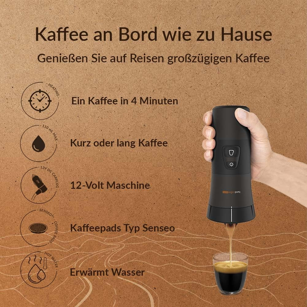 Handpresso - Handkoffie Auto 21000 | 12V auto-espressomachine - 12 volt espressomachine voor auto's | Senseo Pad espressomachine voor auto's - 12V reis-espressomachine | 12 Volt espressomachine voor campers