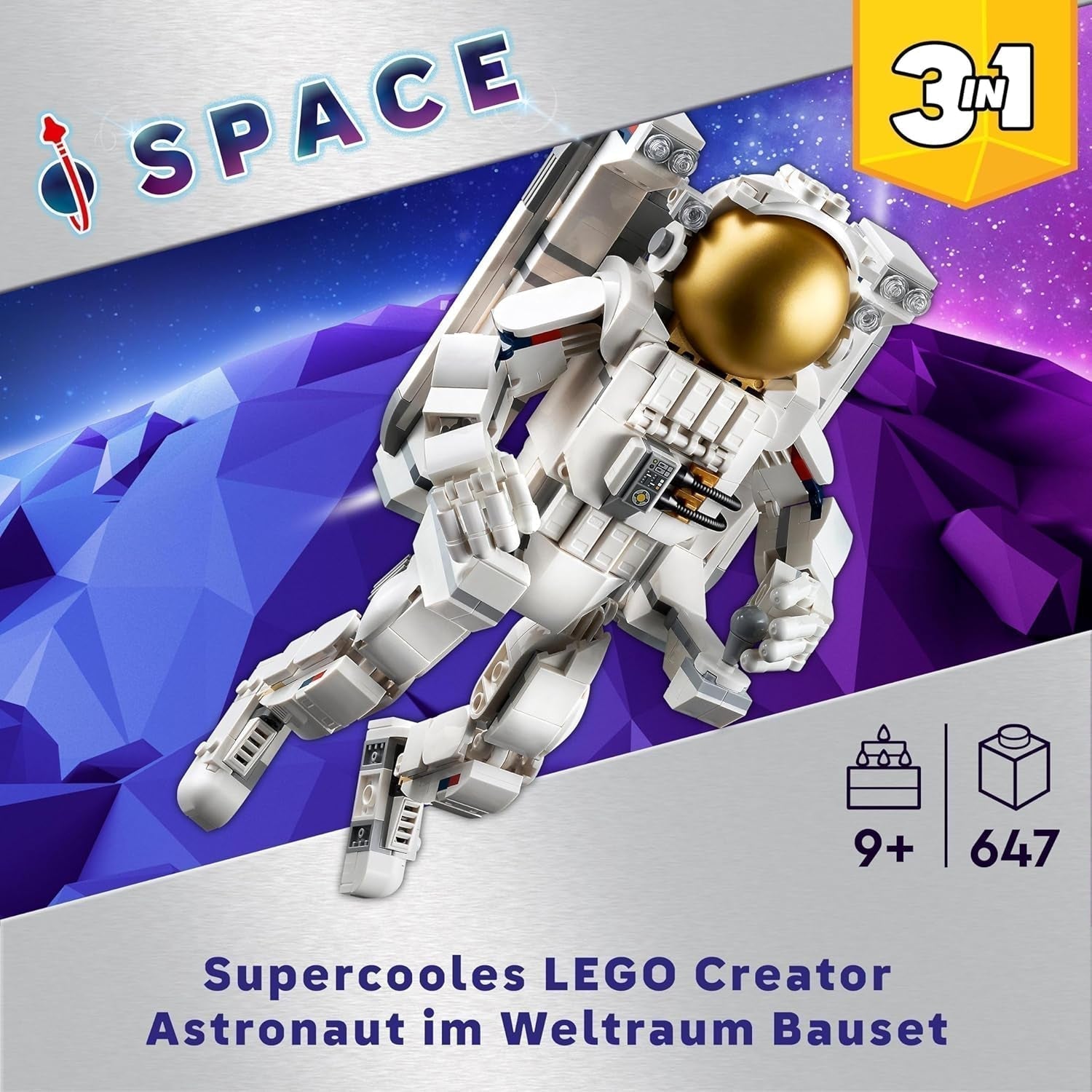LEGO Creator 3In1 ruimteastronautspeelgoed, honden- en ruimteschipmodel voor kinderen, kleuterschooldecoraties, creatief cadeau voor jongens en meisjes vanaf 9 jaar 31152 Bouwsets Besuche in LEGO-Store