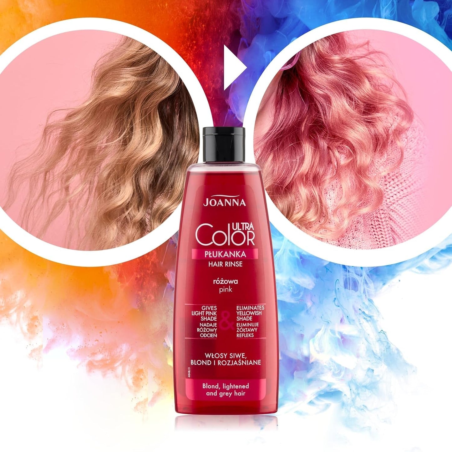 Joanna Ultra Color - Roze kleurconditioner voor blond en licht haar - Pastelroze - Natuurlijke glans - Verwijdert de gele tint uit grijsblond haar - Tijdelijke werking - 150 ml Haarverf Naty Shop