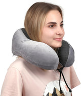 WELLGRO Nekkussenset met 3D-slaapmasker en oordopjes - Afneembare hoes - Traagschuim - Ritssluiting - Inclusief opbergtas - Reiskussen - Kleur selecteerbaar, Kleur: Grijs Cervicale Orthopedische Kussens Naty Shop