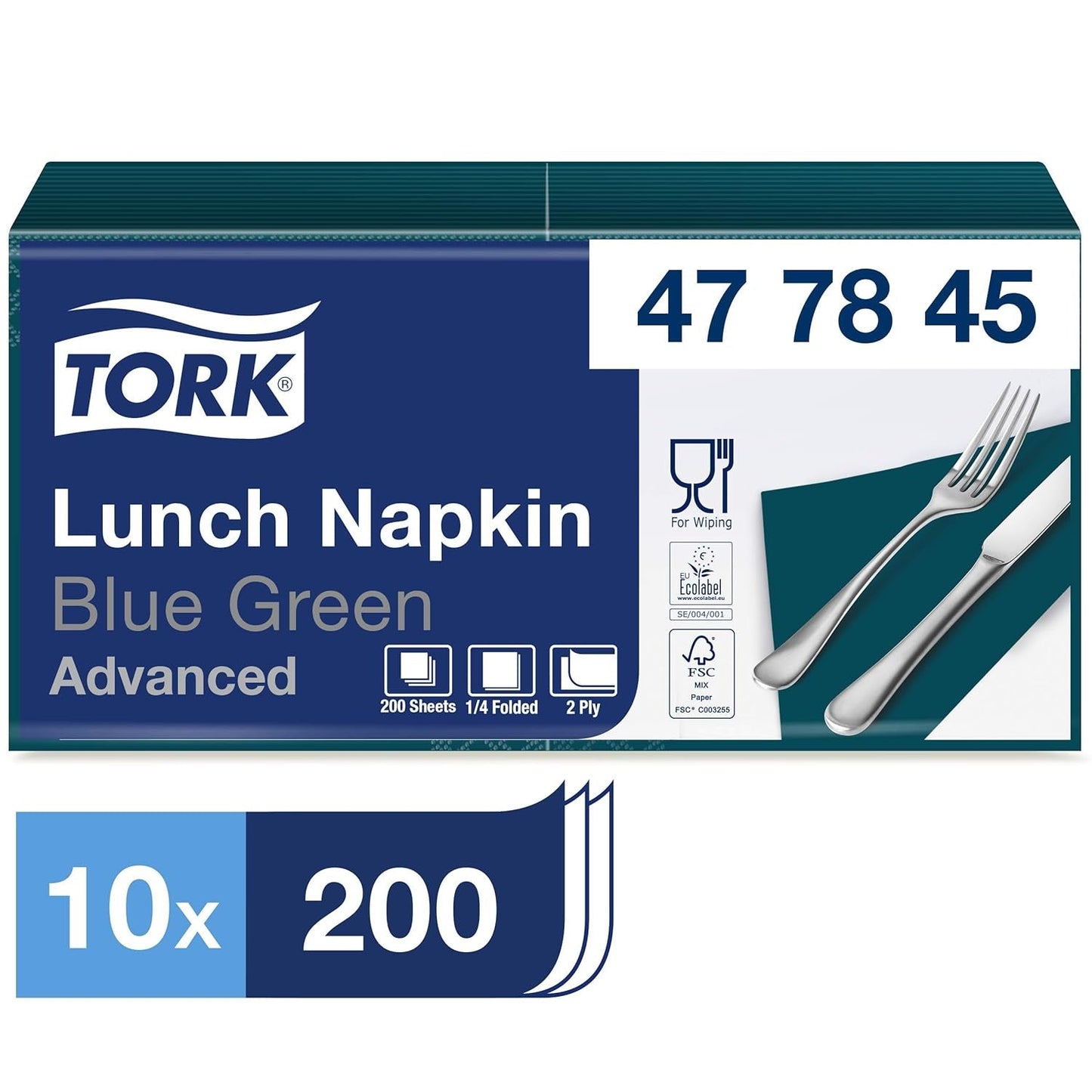 Tork 477840 Lime lunchservetten / 2-laags servetten voor kleine maaltijden of snacks / geavanceerde kwaliteit / 10 X 200 (2000) papieren servetten / 32,6 X 33 cm (L X B) / 1/4 vouw