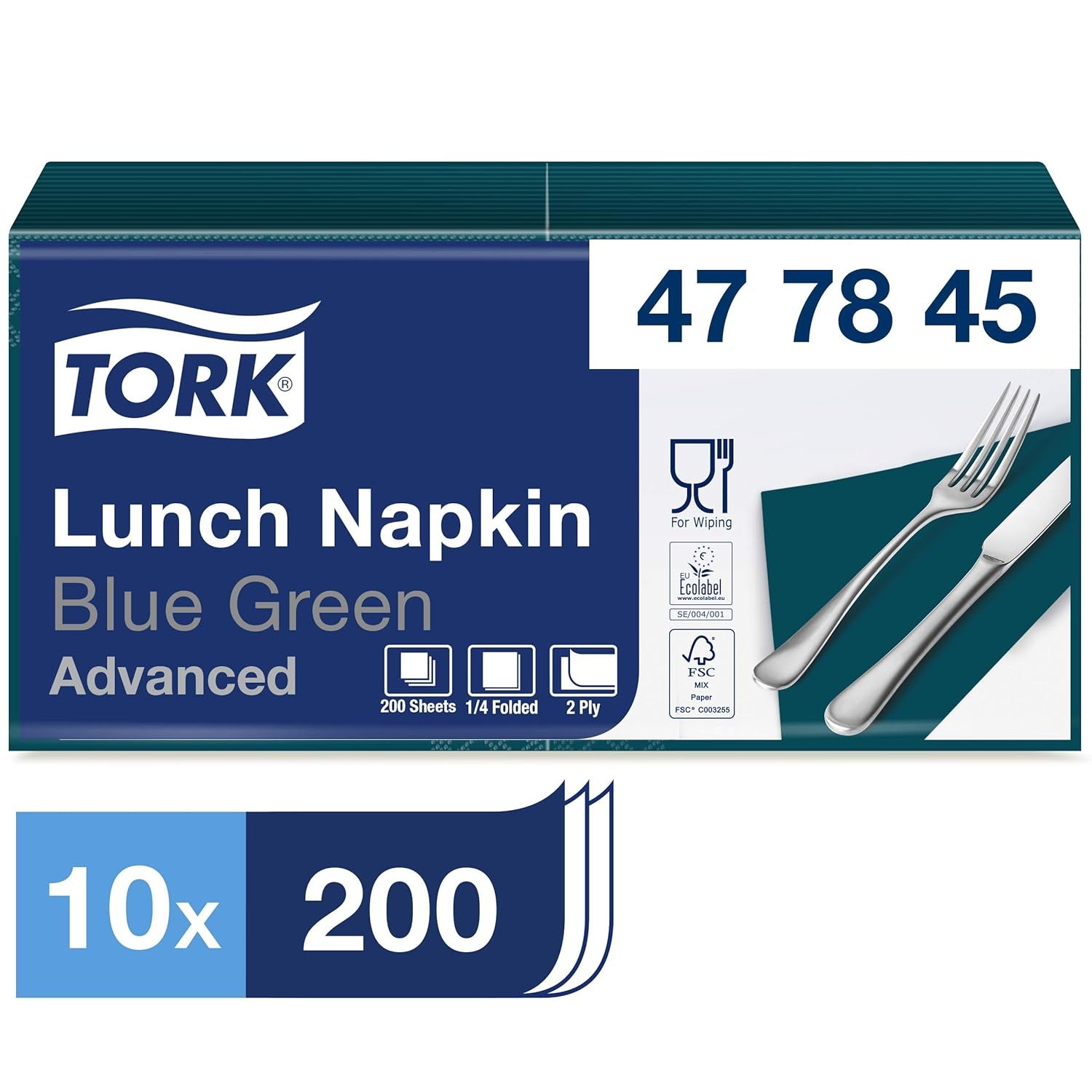 Tork 477840 Lime lunchservetten / 2-laags servetten voor kleine maaltijden of snacks / geavanceerde kwaliteit / 10 X 200 (2000) papieren servetten / 32,6 X 33 cm (L X B) / 1/4 vouw