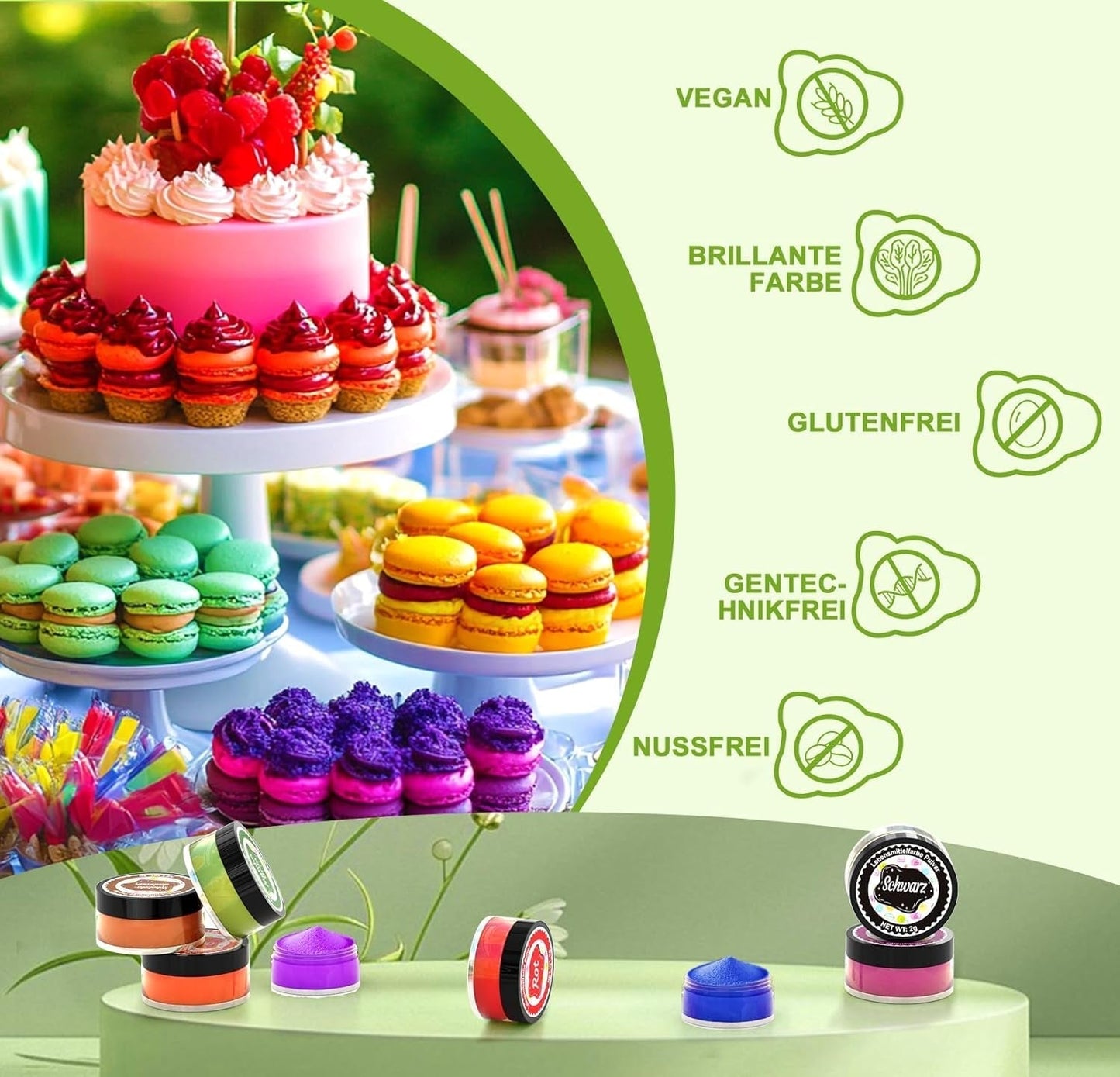 Voedselkleuring in poedervorm - 24 sterk geconcentreerde kleurstoffen Levendige kleurstoffen voor taarten, macarons, fondant, bakken, glazuur, botercrème, koekjes - 2 g (elk)