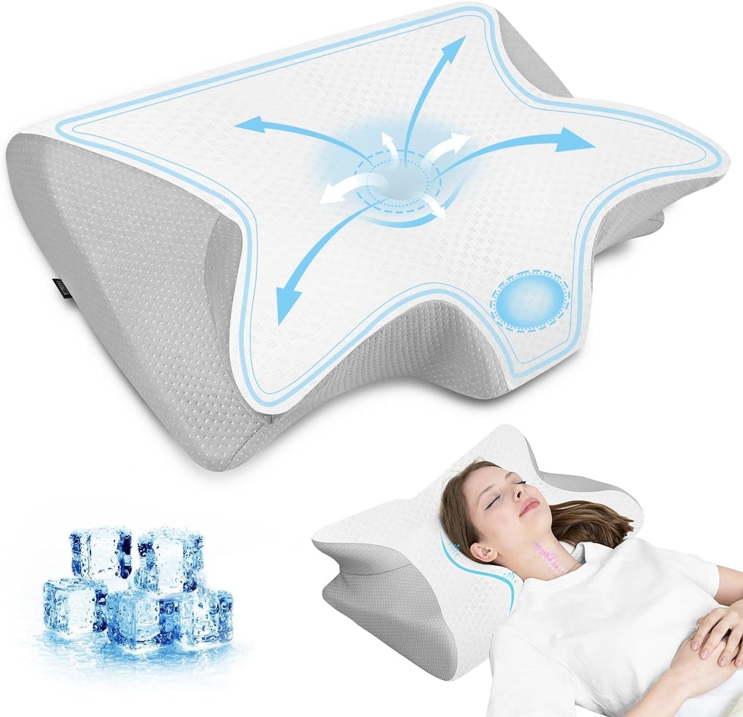 HOMCA Nekkussen Memory Foam Orthopedisch kussen 2 in 1 neksteunkussen met 3D-koelhoes Ergonomisch slaapkussen voor rug-, zij- en buikslapers Grijs 60X13/11X40cm Cervicale orthopedische kussens Naty Shop Grijs