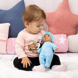 Bayer Design 92802AU Mijn eerste baby 28 cm, babypop, pop met zacht lichaam en slapende ogen, erg handig, schattige outfit, blauw met hart