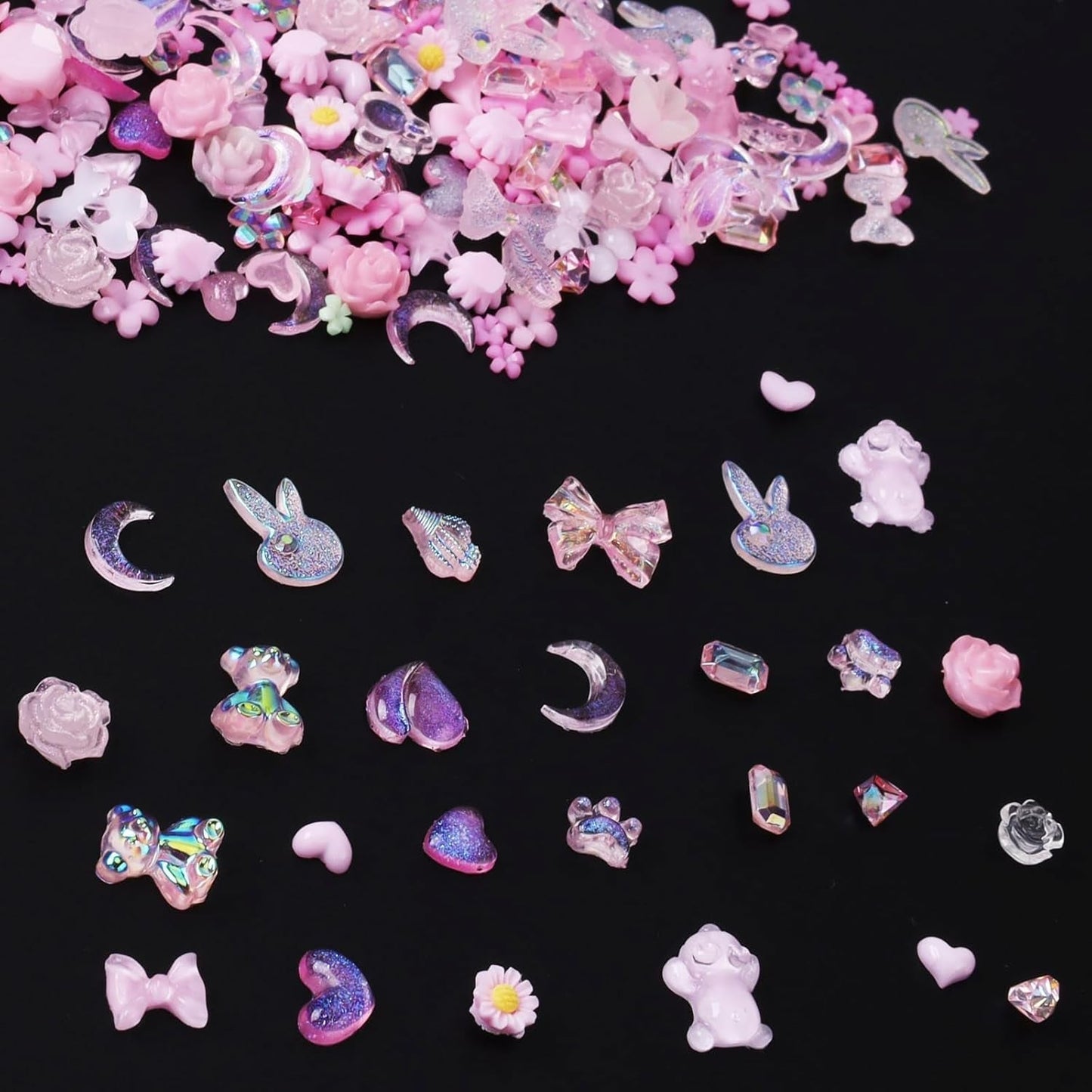 100 stuks boog nagelbedels Y2K 3D hars camellia bloem nagelbedels kawaii strass nagelkunst decoraties, patronen, doe-het-zelf accessoires (roze)