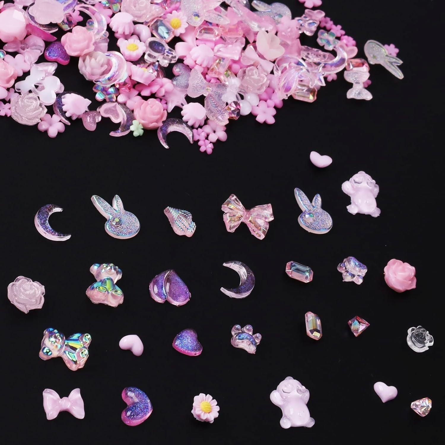 100 stuks boog nagelbedels Y2K 3D hars camellia bloem nagelbedels kawaii strass nagelkunst decoraties, patronen, doe-het-zelf accessoires (roze)