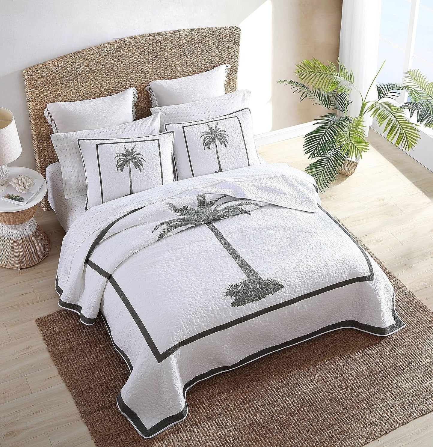 Tommy Bahama Palm Island-collectie | Dekbed - 100% katoen, omkeerbaar, zacht en ademend, voorgewassen voor extra zachtheid, kingsize bed, grijs Dekbedden en dekbedden Naty Shop